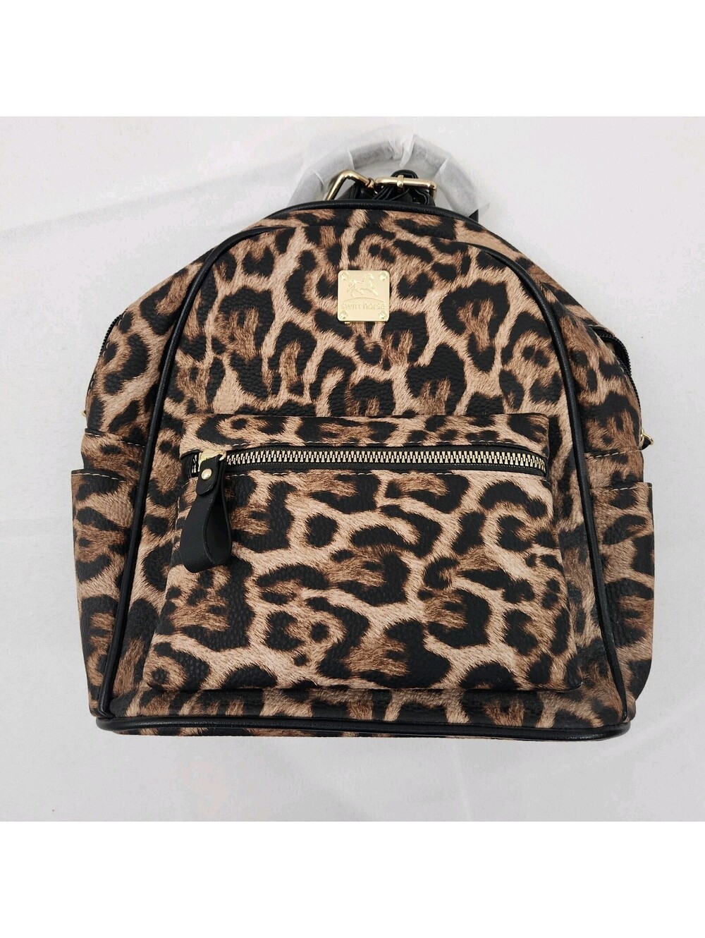 Swift Horse Leopard Animal Print Small Backpack with Front Zip Pocket & Wallet